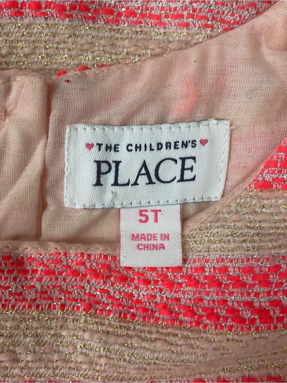 The Children’s Place Pink/Tan Striped With Metallic thread short Sleeve Dress 5T